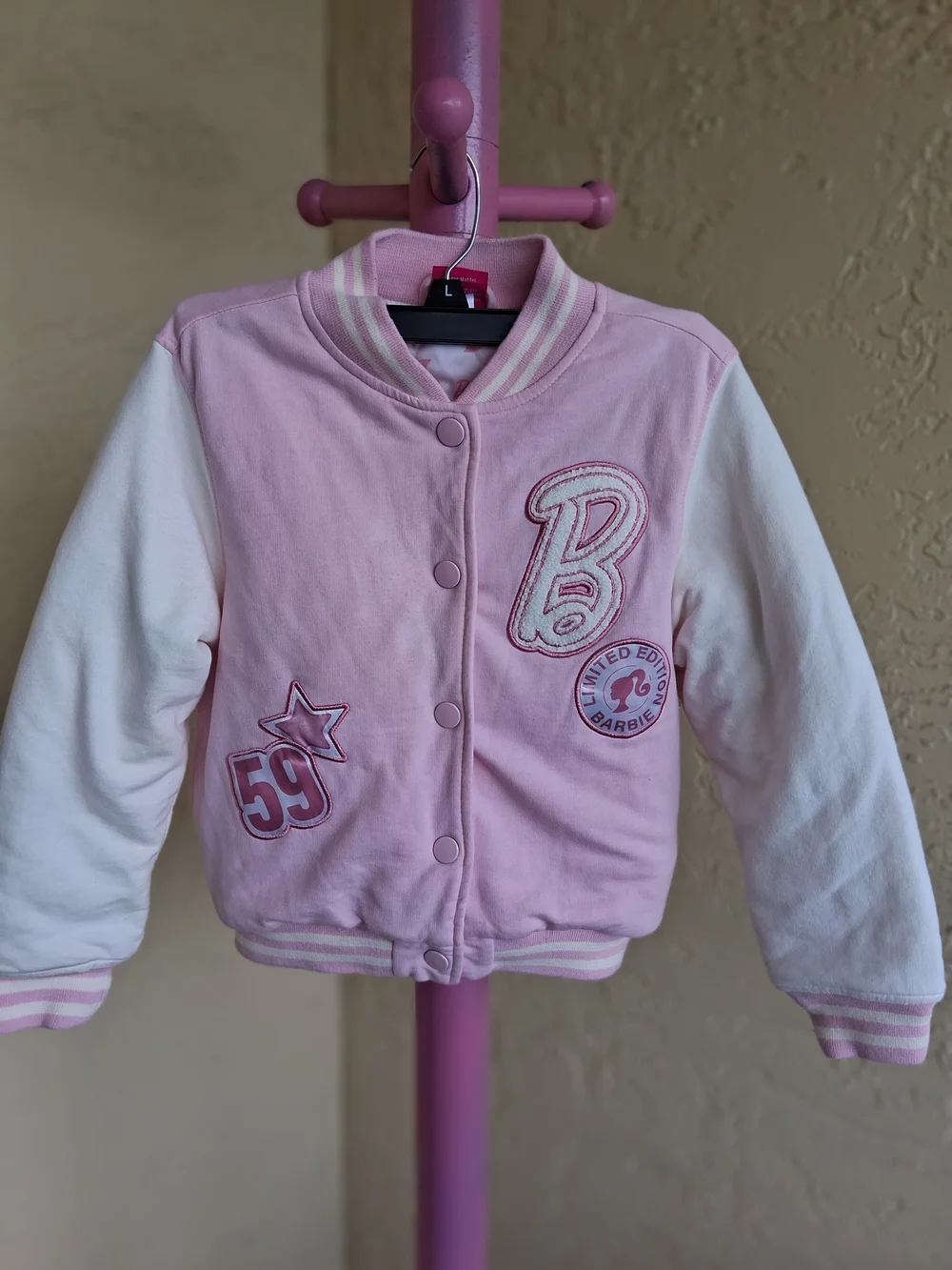 Barbie Girls' Pink & White Varsity Jacket - Limited Edition